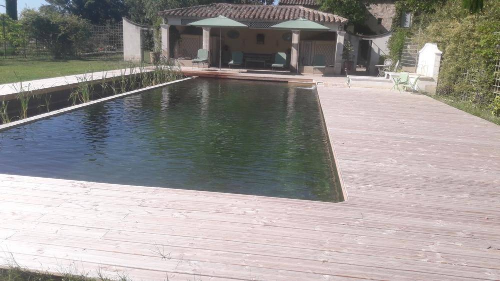 Grande piscine des années 60 transformée en piscine naturelle - Piscine Naturelle du Bruel